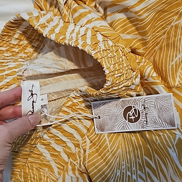 NWT Panarama Jack's Palm Print Yellow Linen Wide Legged Summer Pants - Picture 5 of 7